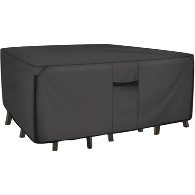 600D Tough Canvas Heavy Duty Black Waterproof Rectangular Patio Table and Chair Cover 111 x 74 inch