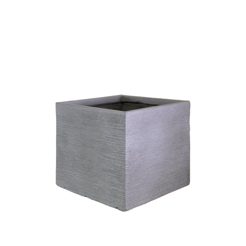 HORTICO Ribbed Light Concrete Square Planter, 46cm H x 50cm W x 50cm D, Black