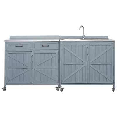 2 Piece Modular Outdoor Grill Cart Set With 304 Stainless Steel Sink And Top