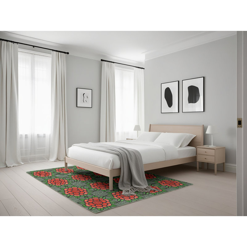 Tapis vert / rouge Mus Musell, Rectangle 5 pi x 7 pi