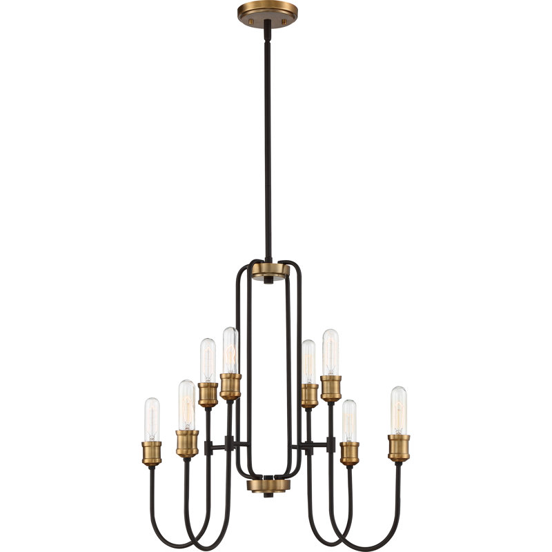 8 - Light Dimmable Tiered Chandelier, Western Bronze/Weathered Brass