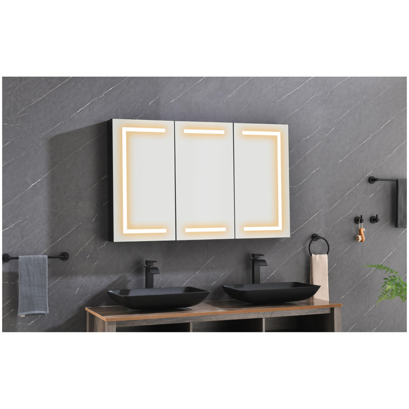 Armoire à pharmacie 48 po x 30 po à DEL avec miroir, douilles, à intensité variable et anti-buée