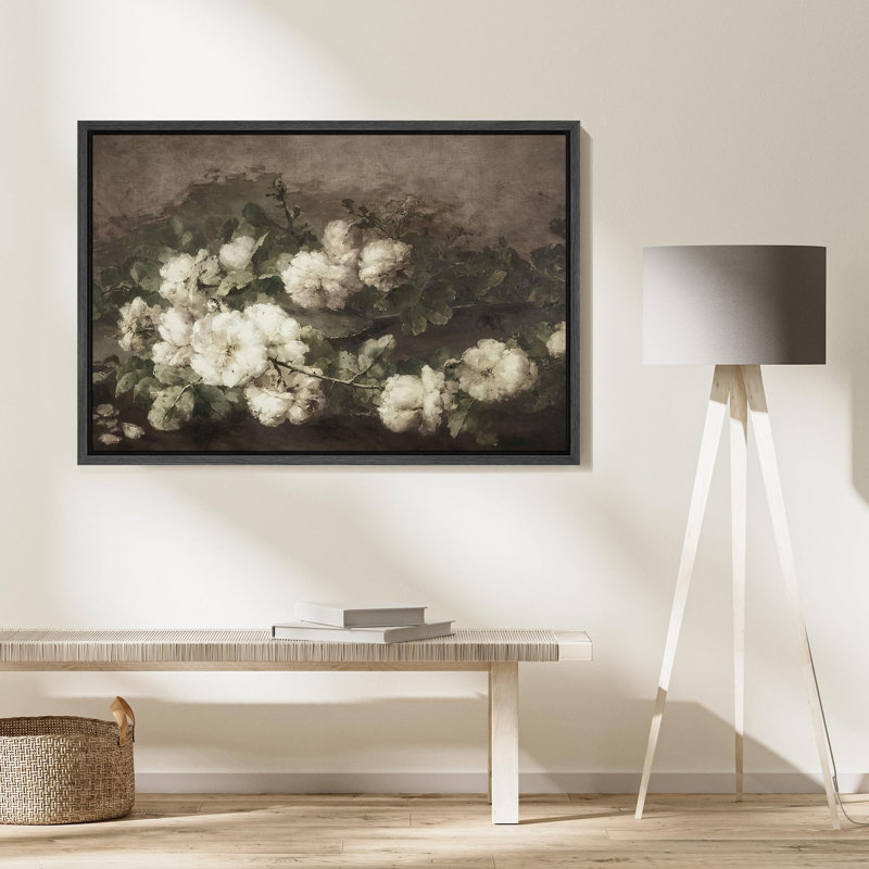 Élégante fleur de coton blanc sérénité avec illustrations florales campagne française rustique, Noir, H 36 po x l 24 po