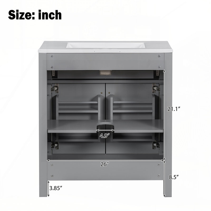 Meuble-lavabo 30 po avec lavabo en céramique, Gris
