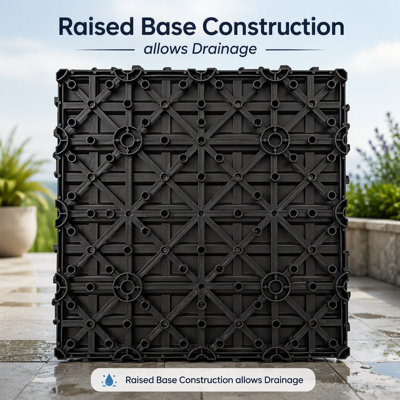 Dalles de terrasse emboîtables en composite bois-plastique (WPC) de 30 cm (11,8 pouces), revêtement de sol extérieur imperméable et durable pour balcon, jardin et piscine, paquet de 25