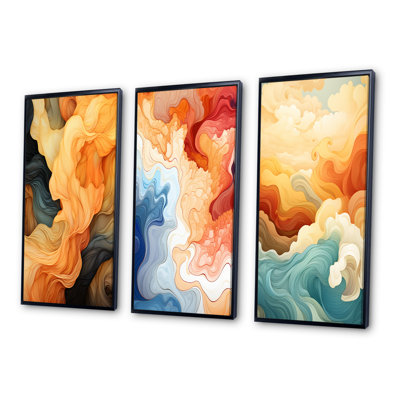 Colorful Euphoria Vintage Waves Braking - Abstract Shapes Art Set Of 3 Pieces