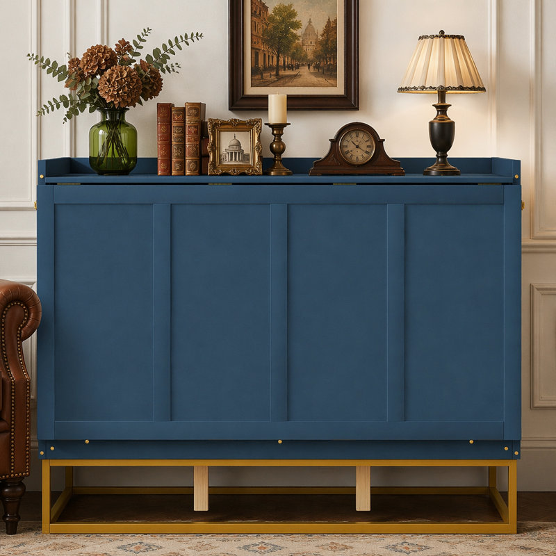 Queen Size Murphy bed with iron legs, Modern Design, Blue
