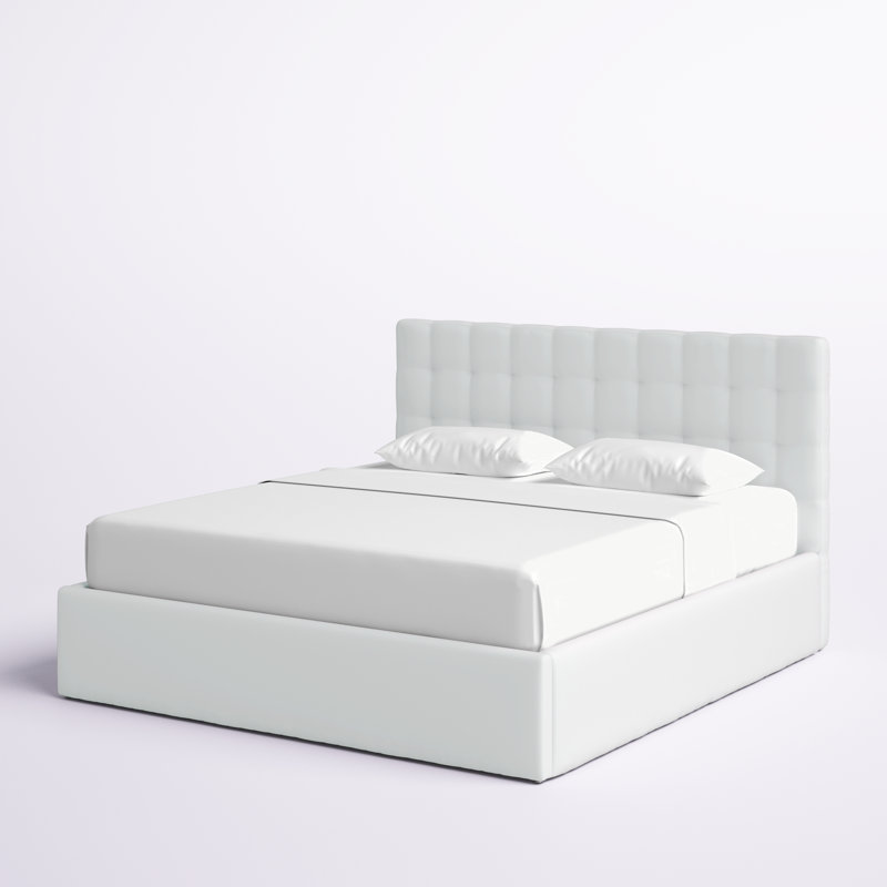 Avri Upholstered Platform Bed, Ivory, Queen