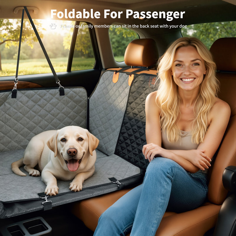 Housse pour siège d'auto pour chien pour siège arrière - Housse pour animaux de compagnie robuste anti-affaissement avec 3 plaques de fond rigides séparées, pour voiture / VUS / petits camions, peut supporter 400 lb, gris