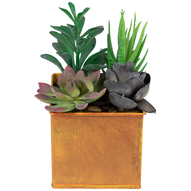 7" Copper Potted Artificial Mixed Succulent Arrangement