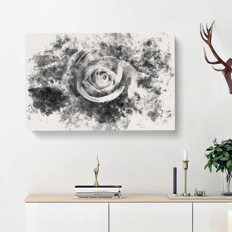 Rose Rodion Kutsaev Watercolour - Wrapped Canvas, 35cm H x 50cm W x 3cm D