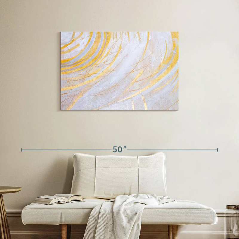 Avery blanc et or abstrait, H 24 po x l 36 po