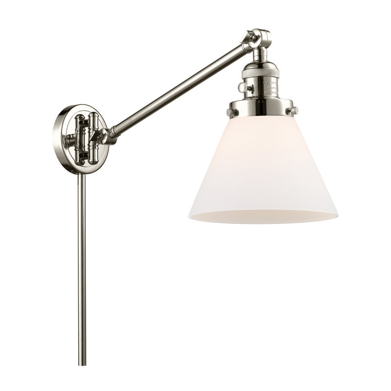 Lampe murale avec bras pivotant 1 lumière Cone, Nickel poli, Boîtier blanc mat, Ampoule non incluse