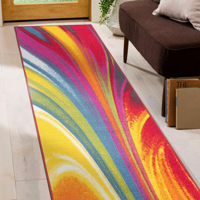 Akieba Abstract Tufted Blue/Orange/Pink Area Rug