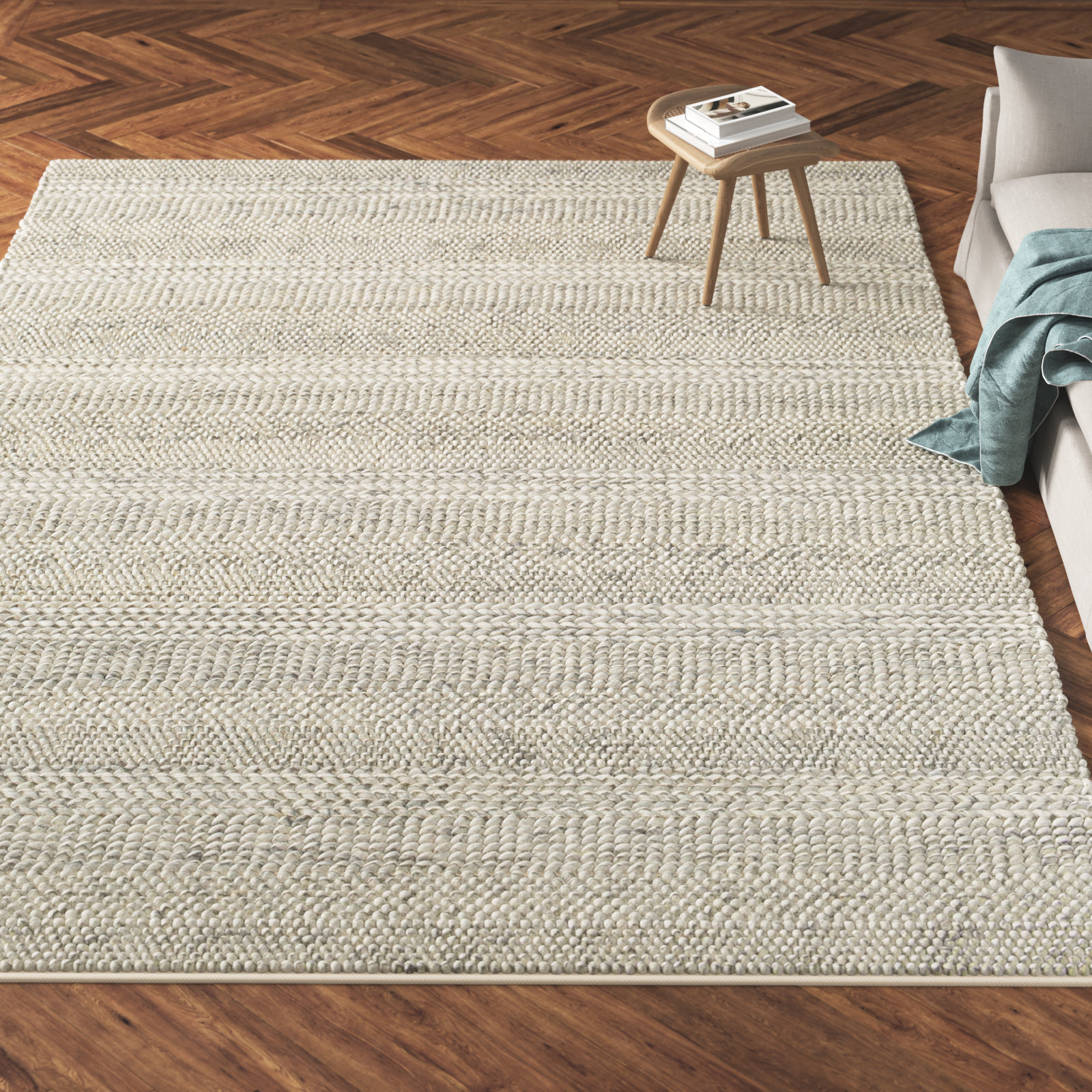 Zekia Beige Gray Flatweave Wool Rug, Rectangle 9' x 13'