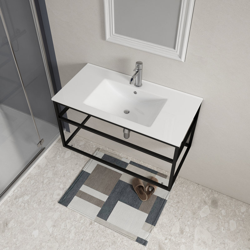Meuble-lavabo mural simple 35,83 po Babbit avec comptoir en céramique