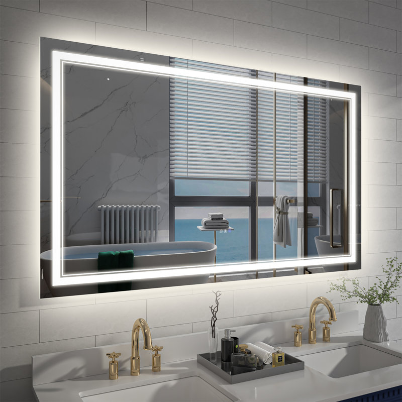 Dimmable LED Bathroom Mirror with Defogging Function, 36" x 48", Rectangle