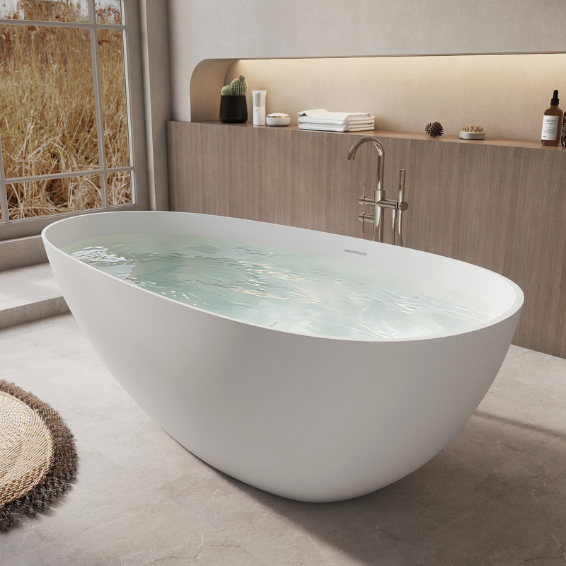  Fslefay 67'' Freestanding Bathtub Solid Surface Deep Soaking Tubs