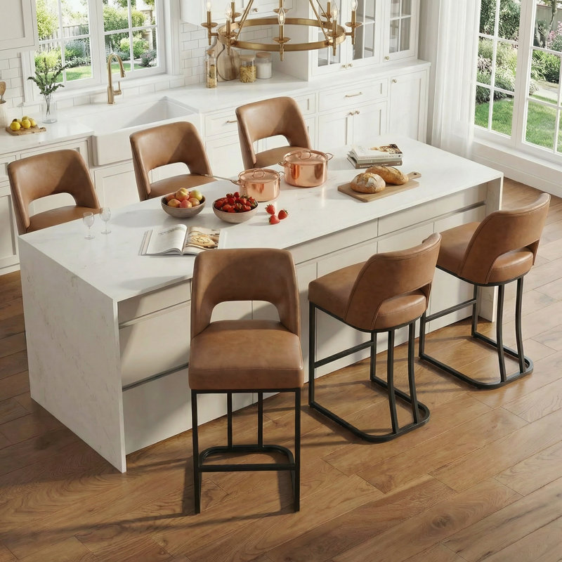 Tabouret de bar moderne en similicuir avec structure en métal, tabourets de bar modernes à hauteur de comptoir avec dossier découpé, ensemble de 2