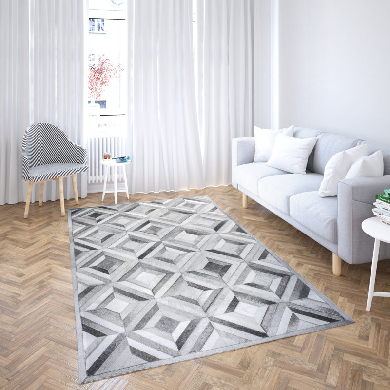 Tapis rectangulaire unique en cuir de vache Jessiana, Rectangle de 5 pi x 8 pi