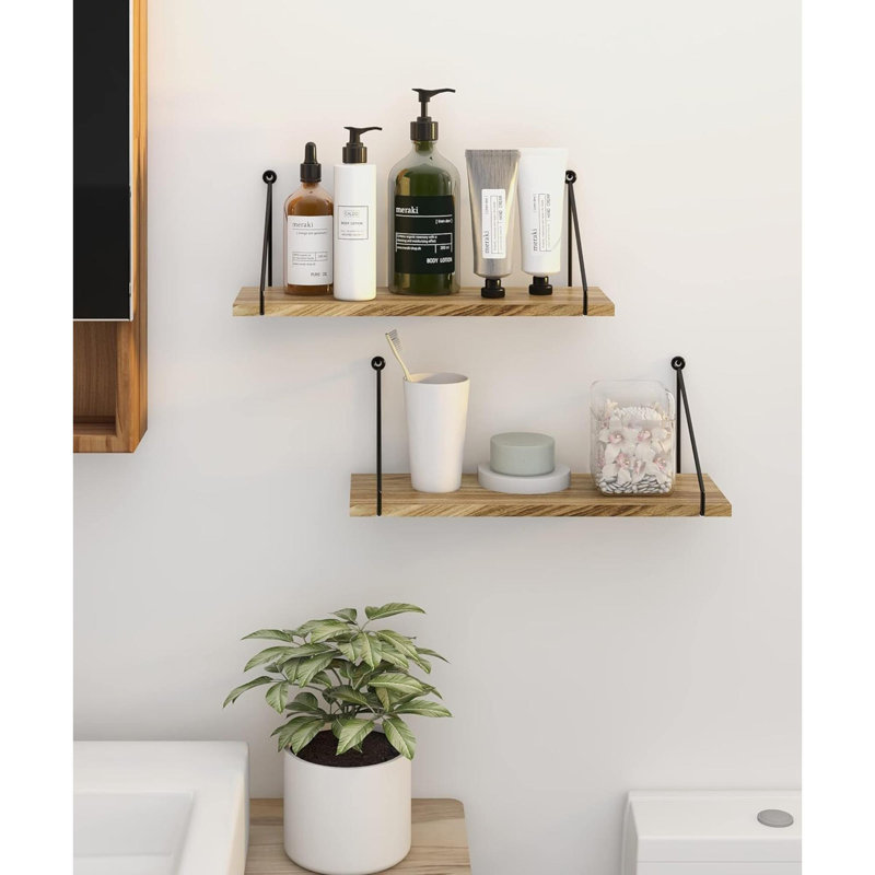 2 Piece Floating Shelf, Brown/Black