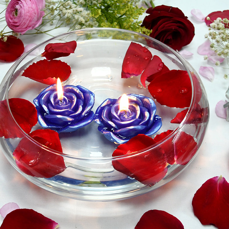 Bougie flottante rose non parfumée, Bleu, Ensemble de 12