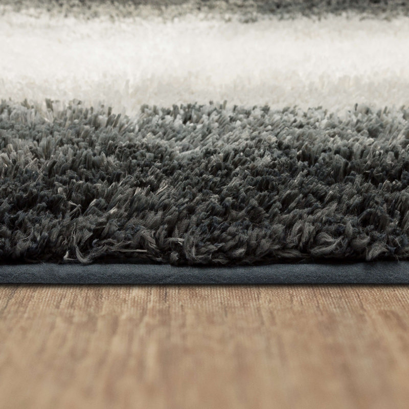 Sparkman Ombre Border Polyester Machine Washable Bath Rug, Pewter, 20" W x 34" L