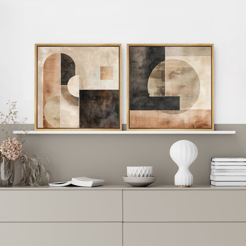 Abstrait beige, géométrique, minimaliste, moderne, neutre, art mural, décoration de salon, H 16 po x l 16 po