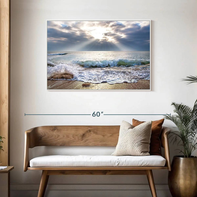 Océan au lever du soleil, Cadre flottant blanc, 43 po x 29 po
