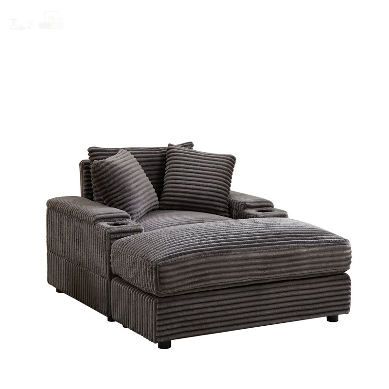 Canapé en velours côtelé simple avec coussin de dossier, 2 coussins décoratifs, repose-pieds et cannelures, Gris