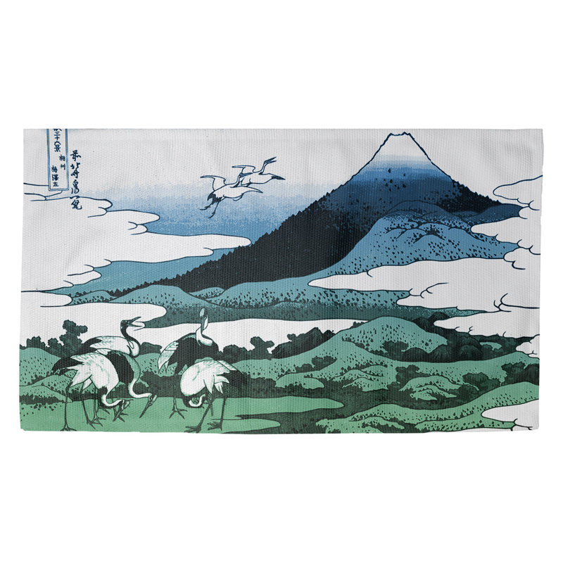 Paillasson d’intérieur pour grues Japanese, Rectangulaire 2 pi 1,5 po x 3 pi 4 po, Vert / bleu