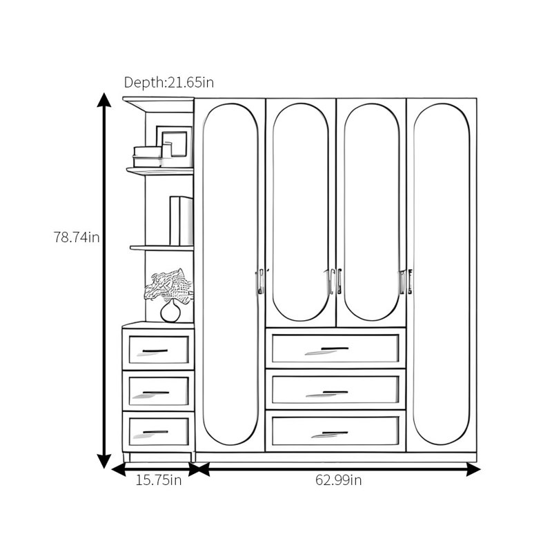 Modern Simple Solid Color Fashion Wardrobe, 78.74" H x 78.74" W x 21.65" D