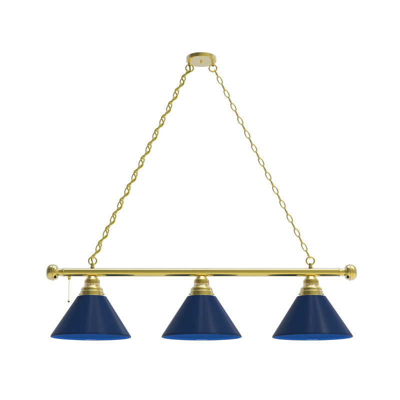 Luminaire suspendu 3 lumières pour table de billard, Laiton, Bleu foncé