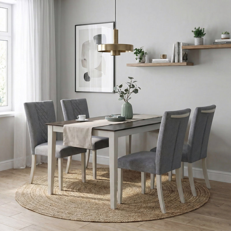 Ensemble de salle à manger 5 pièces en bois massif avec chaises rembourrées en tissu Badgery, 5 pièces: table, 4 chaises