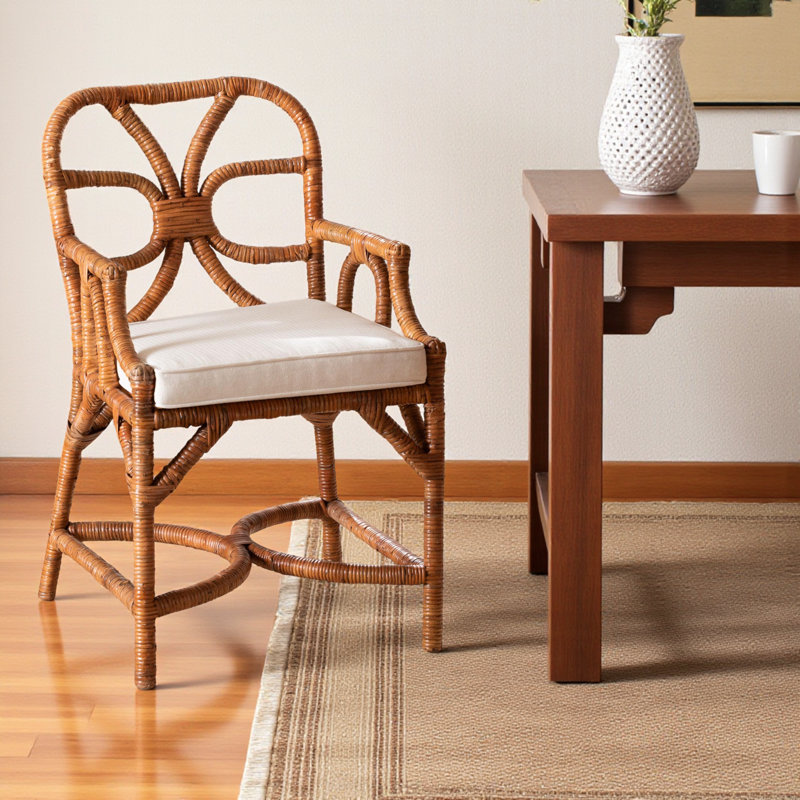 Coryden Natural Handwoven Rattan Dining Chair with Cushion, 34.82'' H X 21.62'' W X 24.49' D