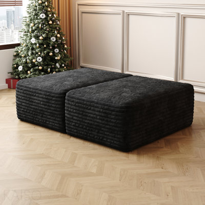 Canapé repose-pieds, tissu en velours côtelé moelleux - noir