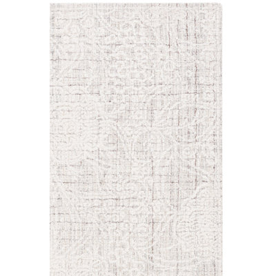 Ebony Hand Tufted Wool/Cotton/Pet Floral Rug in Ivory/Grey