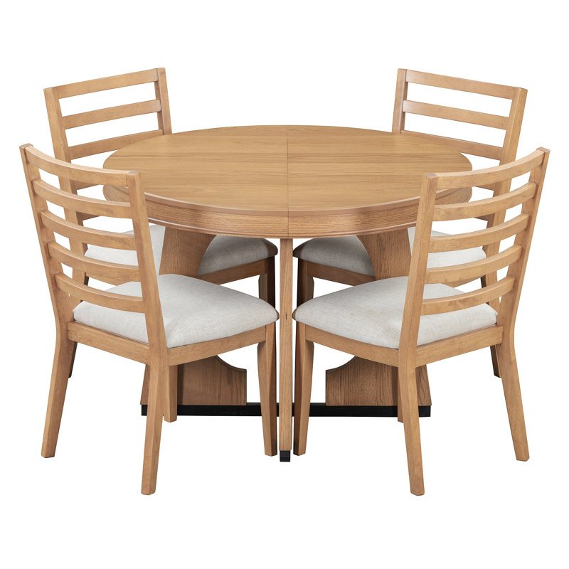 Ensemble de table de salle à manger extensible 5 pièces Eloria Retro, Naturel, Naturel / Beige