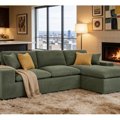Coffee-Bean Like Upholstered Full Compressed Sectional Sofa With Instant Expansion, No Assembly Needed, Built-In Side Pockets, And Included Toss Pillows.
