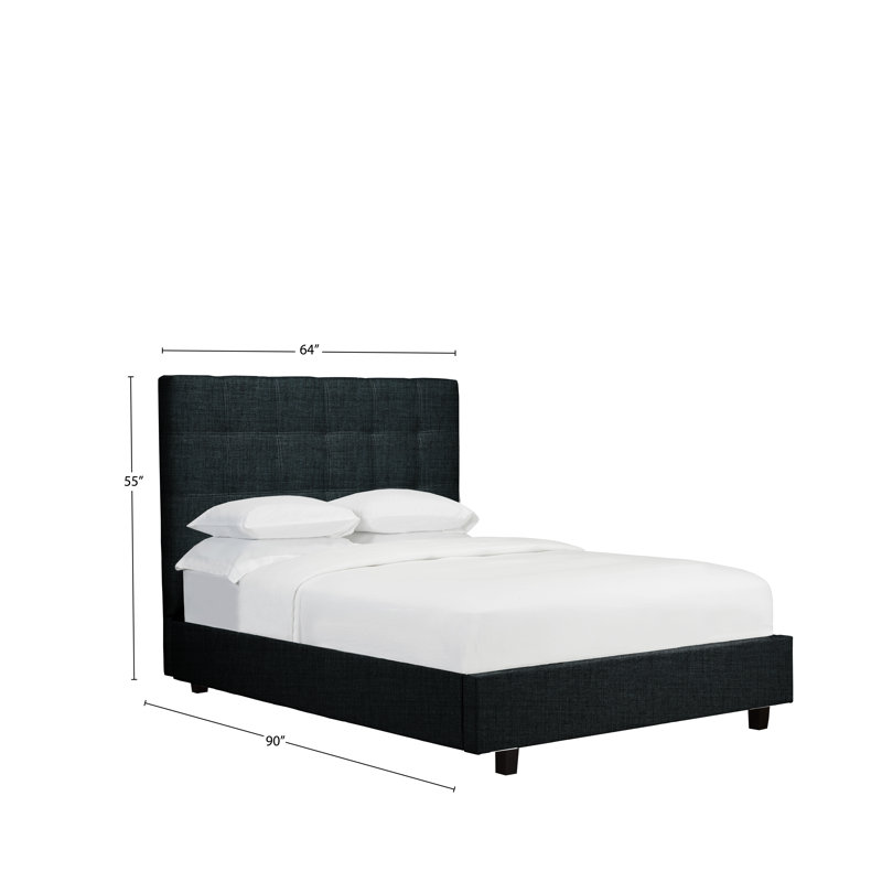 Lit plateforme tapissier Haskins, Double, Cuir - Noir, Storage Included