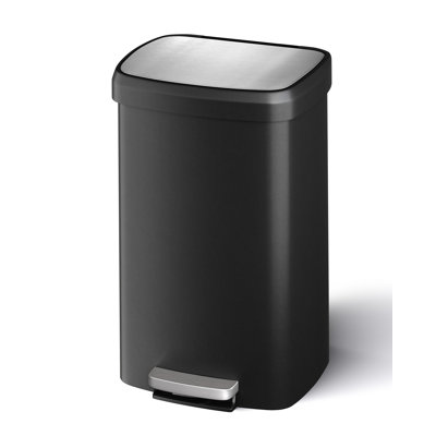 Step-On Kitchen Trash Can - 13 Gallon / 50 Liter, Durable Black Plastic, Soft-Close Lid, Rustproof, Liner Rim, Rear Handle - Large Waste Bin for Home, Office, or Kitchen Storage - Color: Black