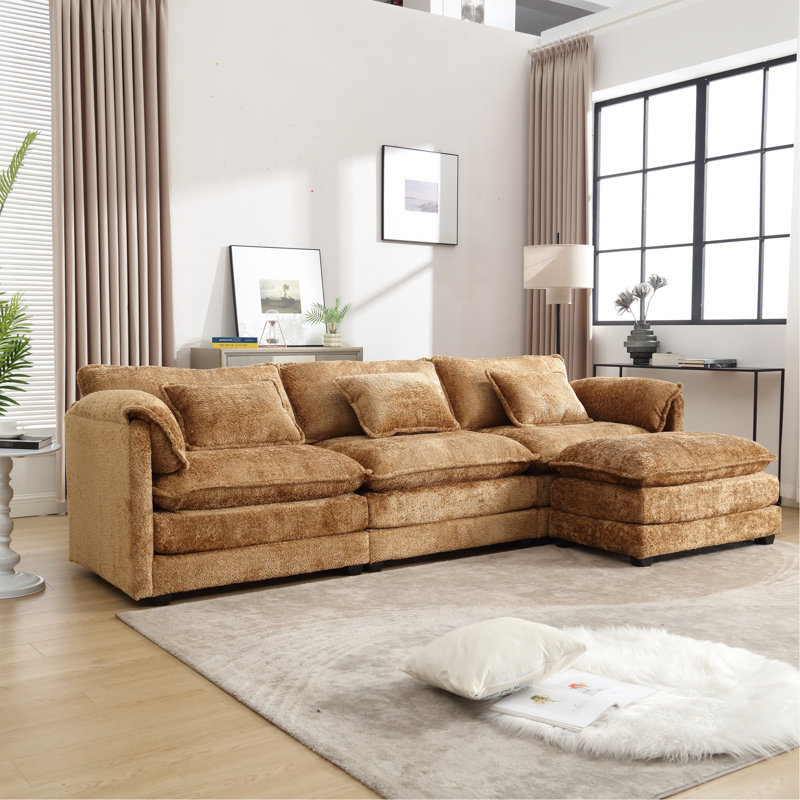 Canapé-lit modulaire moderne en L de 112 po en chenille douce, avec canapé-lit en éponge amovible et à haute densité, canapé modulaire en chenille mobile, confortable pour un salon relaxant