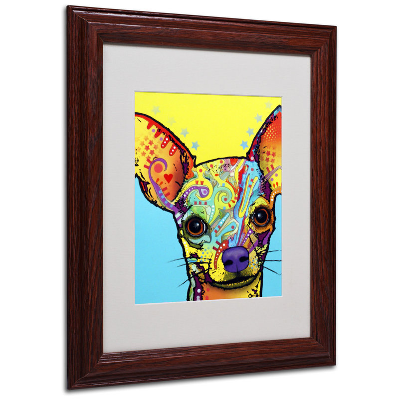 « chihuahua », impression, H 14 po x l 11 po x P 0,5 po, Encadrement grain de bois, Blanc
