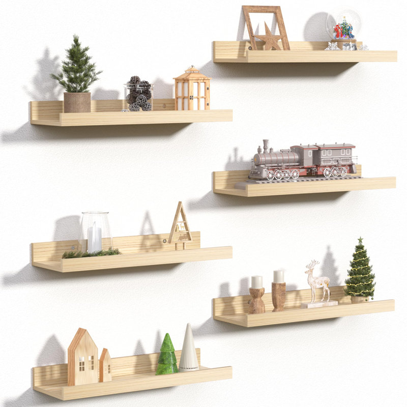 Floating Shelves For Wall, Wall Shelves For Decor Storage Set Of 6, Wall Mounted Wood Shelf For Bedroom, Living Room, Bathroom, Kitchen, Picture Ledge Shelf