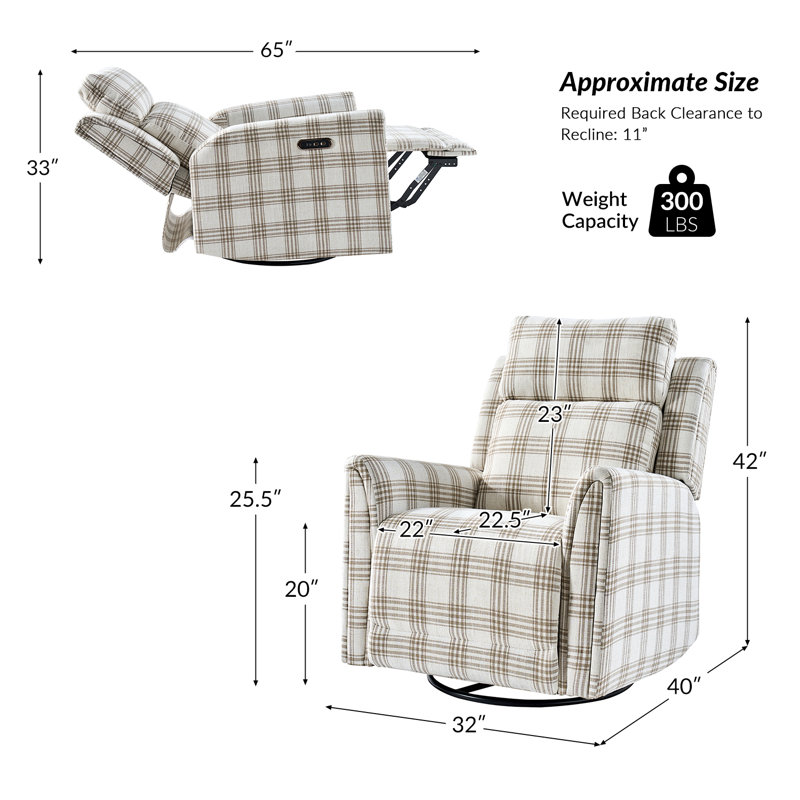  Fauteuil inclinable électrique pivotant à deux moteurs avec port USB 32 po Thorndike (ensemble de 2), Tanné
