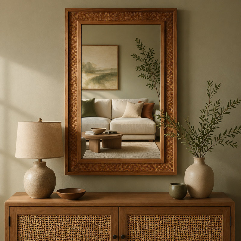 Miroir décoratif en rotin, 24 po x 36 po, Brun