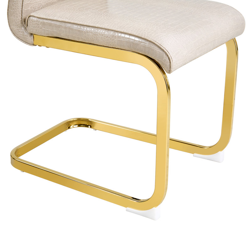 Mid-Century Modern Dining Chairs With PU Leather Cushioned Spring Pack, 4, Beige, Gold
