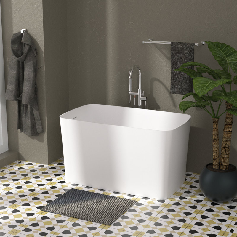 Baignoire de trempage autoportante de 47,24 po x 27 po avec siège intérieur pour petite pièce, Blanc mat