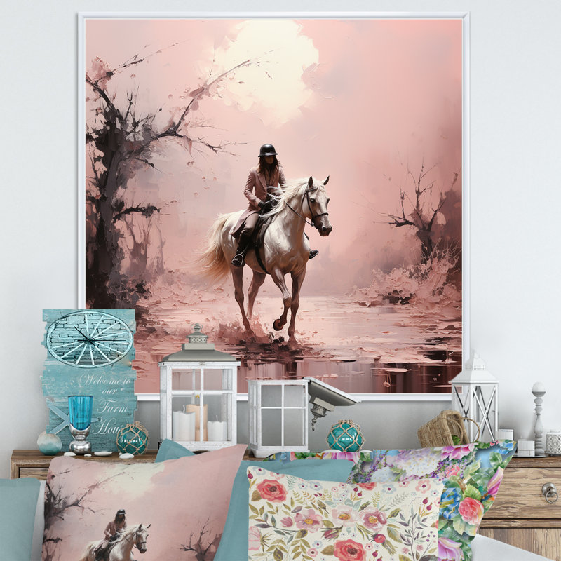 Romantisme au cheval galopant sur toile, Cadre flottant blanc, H 16 po x l 16 po x P 1 po