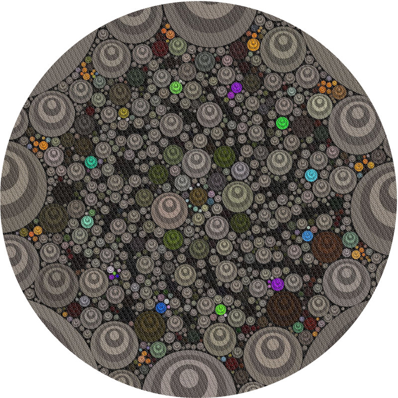 Tapis vert olive/gris à motifs, Rond 3 pi